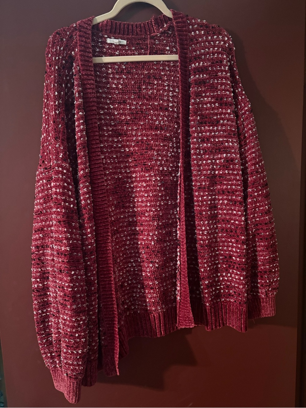 Maurices Burgundy Open-Front Textured Knit Cardigan